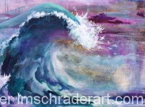 Lynn Schrader Wave of Flight painting of wave with birds in its foam
