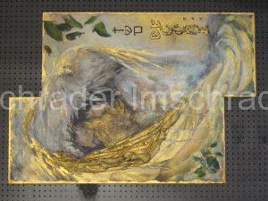 Painting of Christ and the church surrounded by gold.