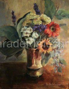 Acrylic painting of vase of flowers.